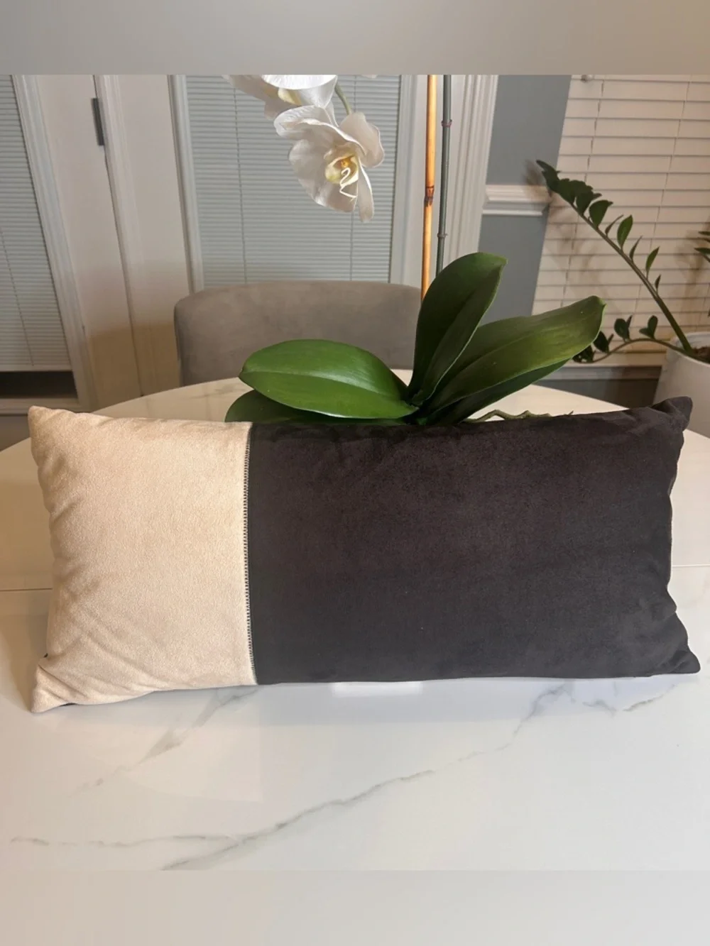 Threshold Black & Cream Colorblock Design Faux Suede Lumbar Accent 24